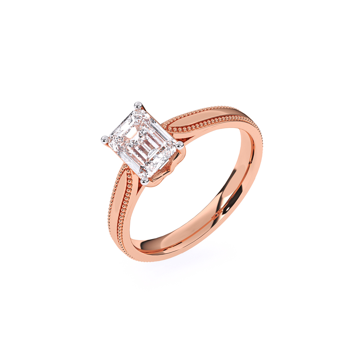 Vintage Milgrain Emerald Cut Solitaire Ring
