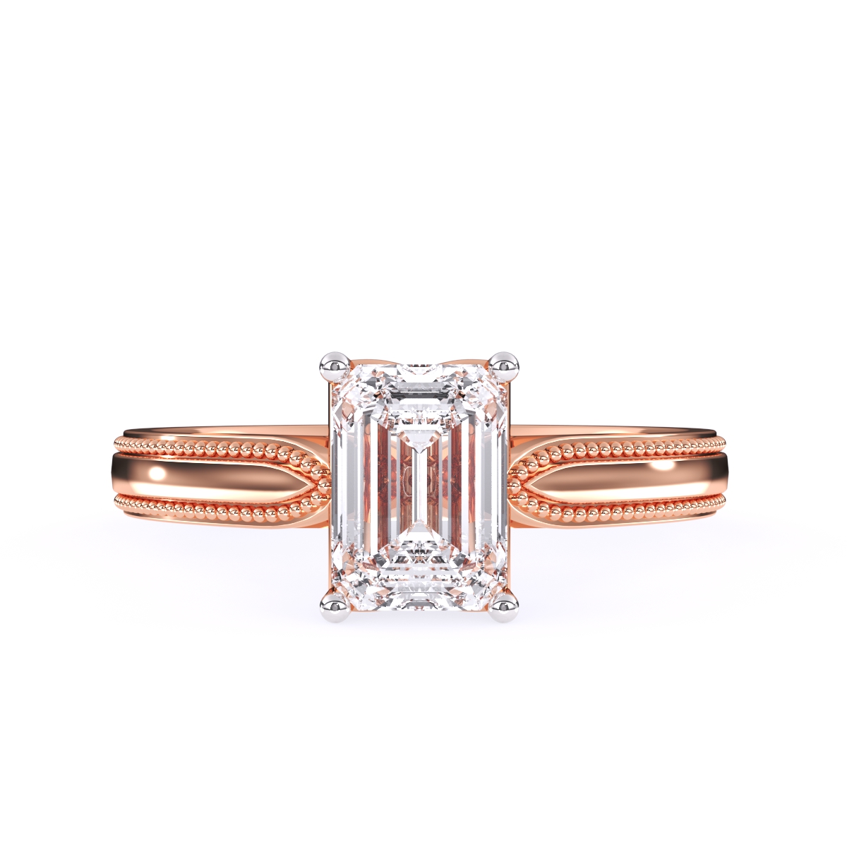 Vintage Milgrain Emerald Cut Solitaire Ring