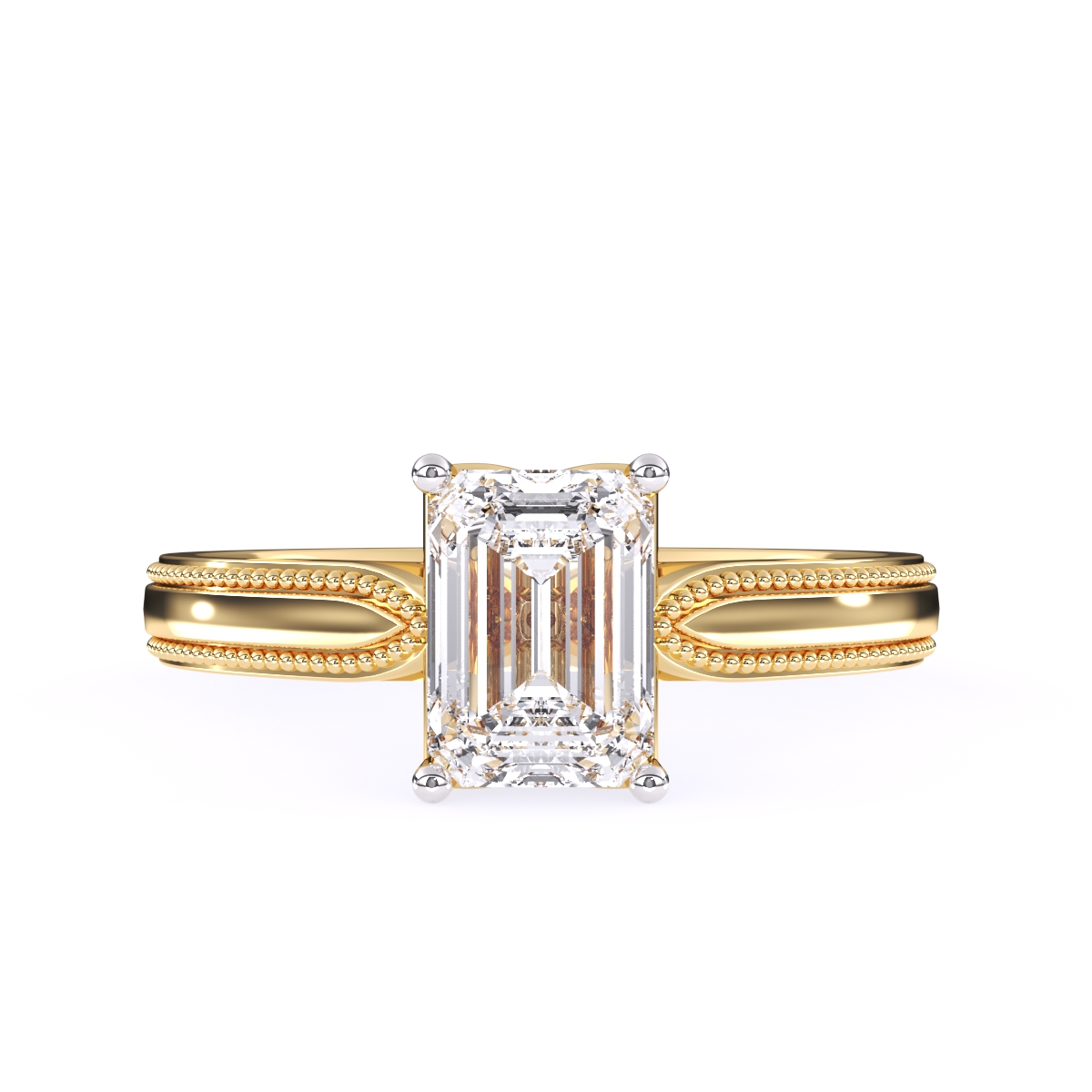 Vintage Milgrain Emerald Cut Solitaire Ring