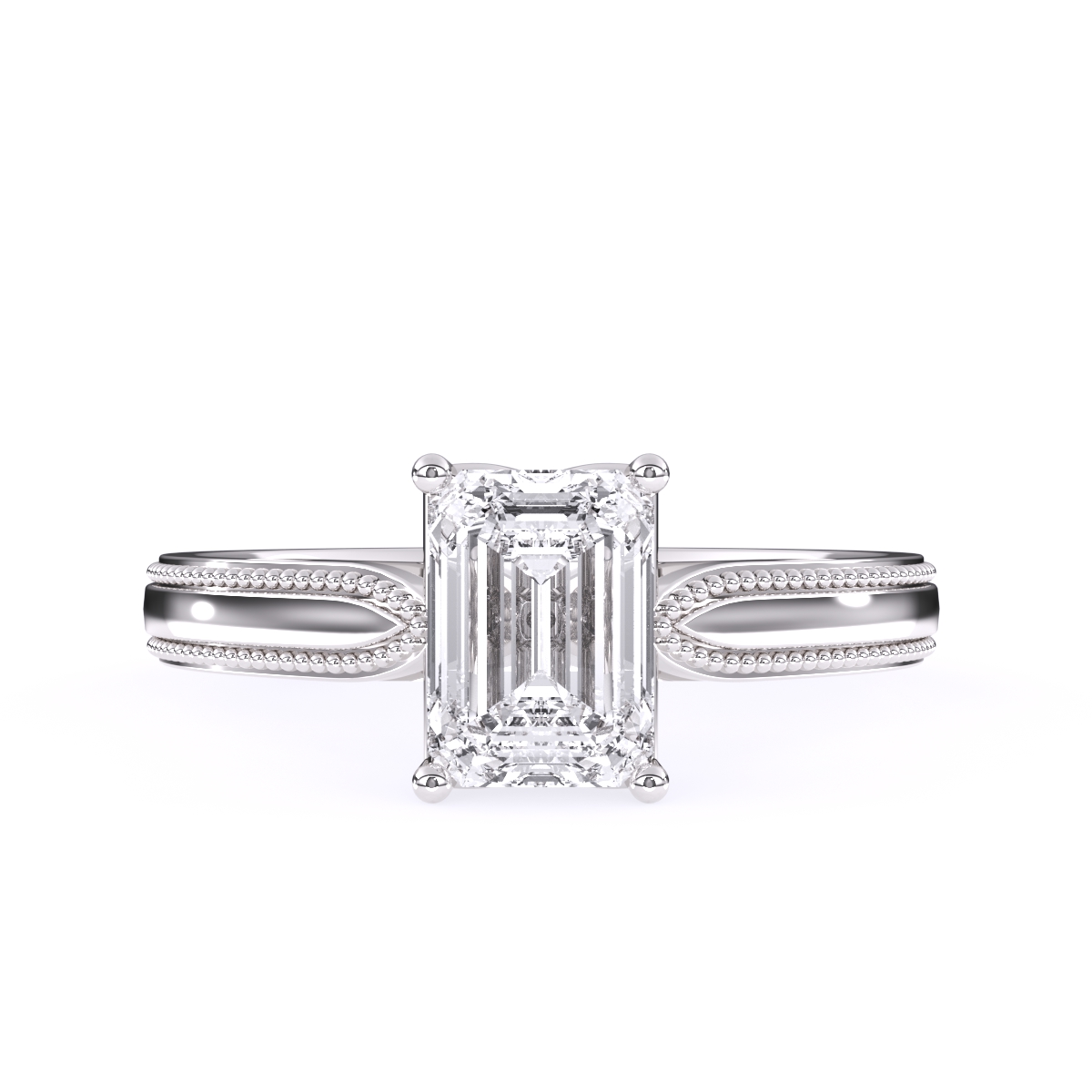 Vintage Milgrain Emerald Cut Solitaire Ring
