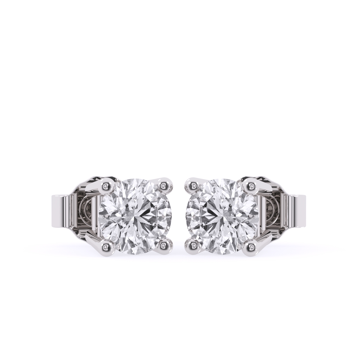 Trendy Four Prong Round Diamond Stud Earrings