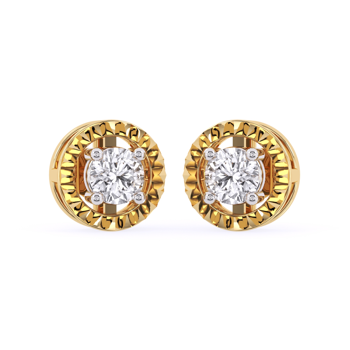 Charming Two Tone Round Diamond Solitaire Studs