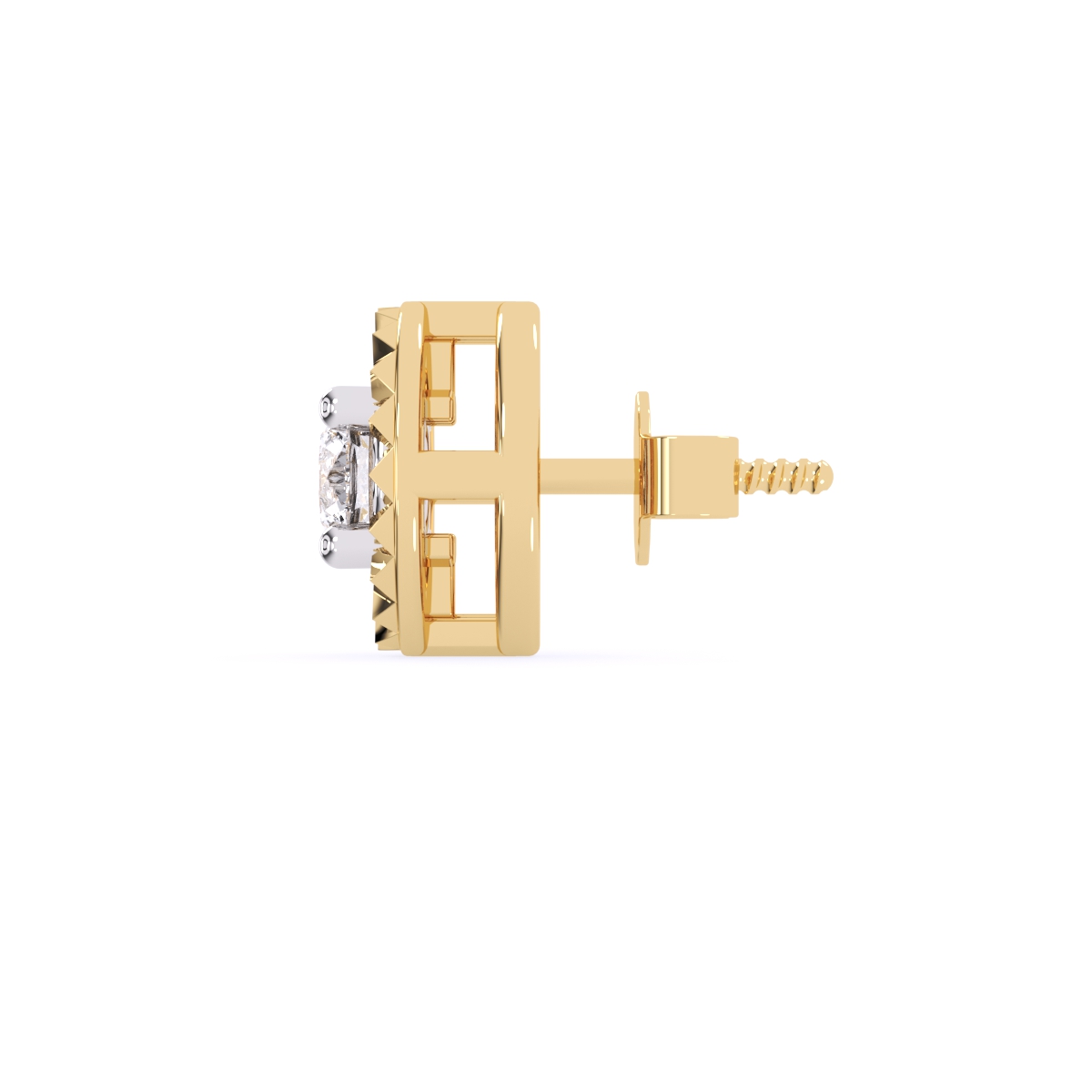 Charming Two Tone Round Diamond Solitaire Studs