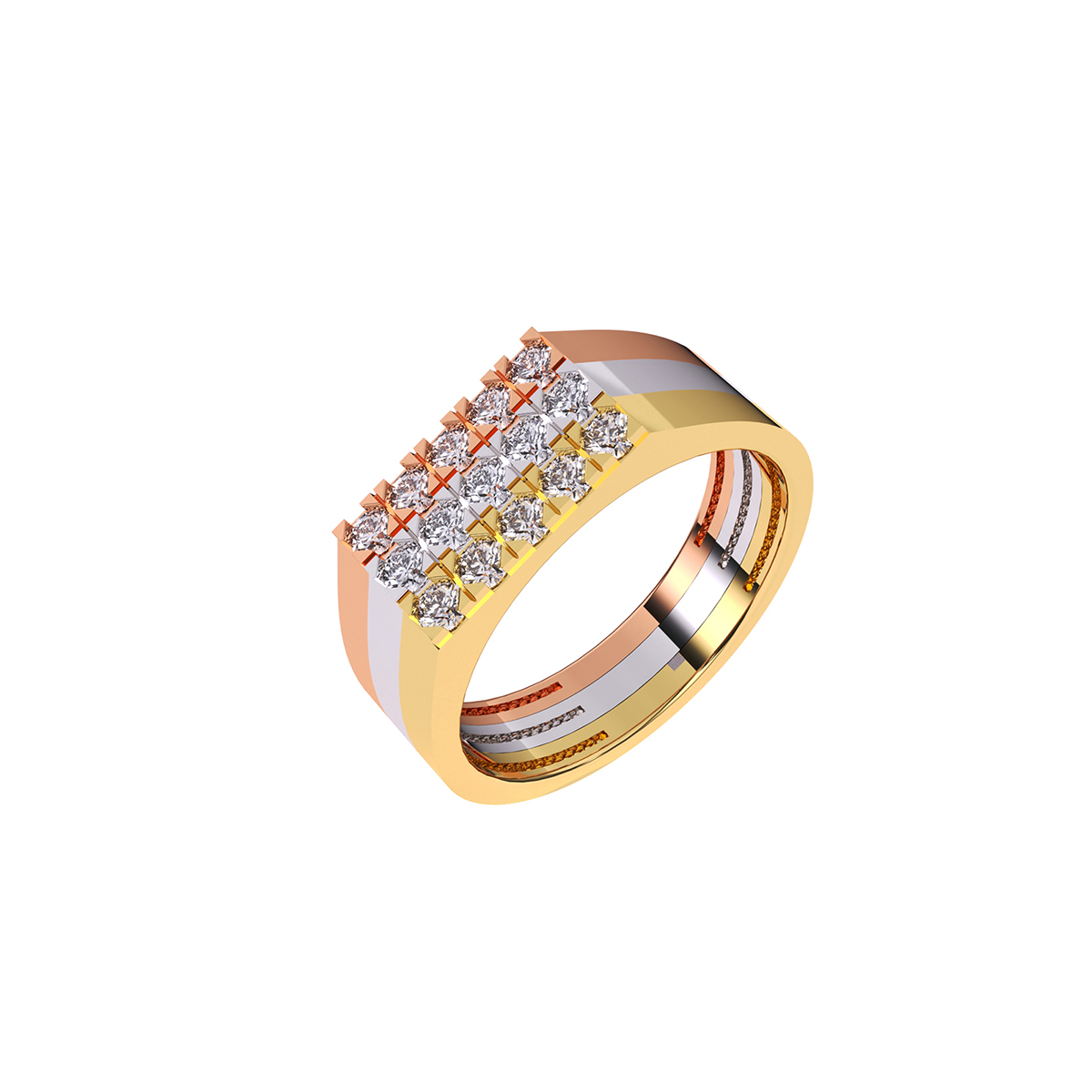 Sparkling Lab Grown Diamond Three Tone Ring