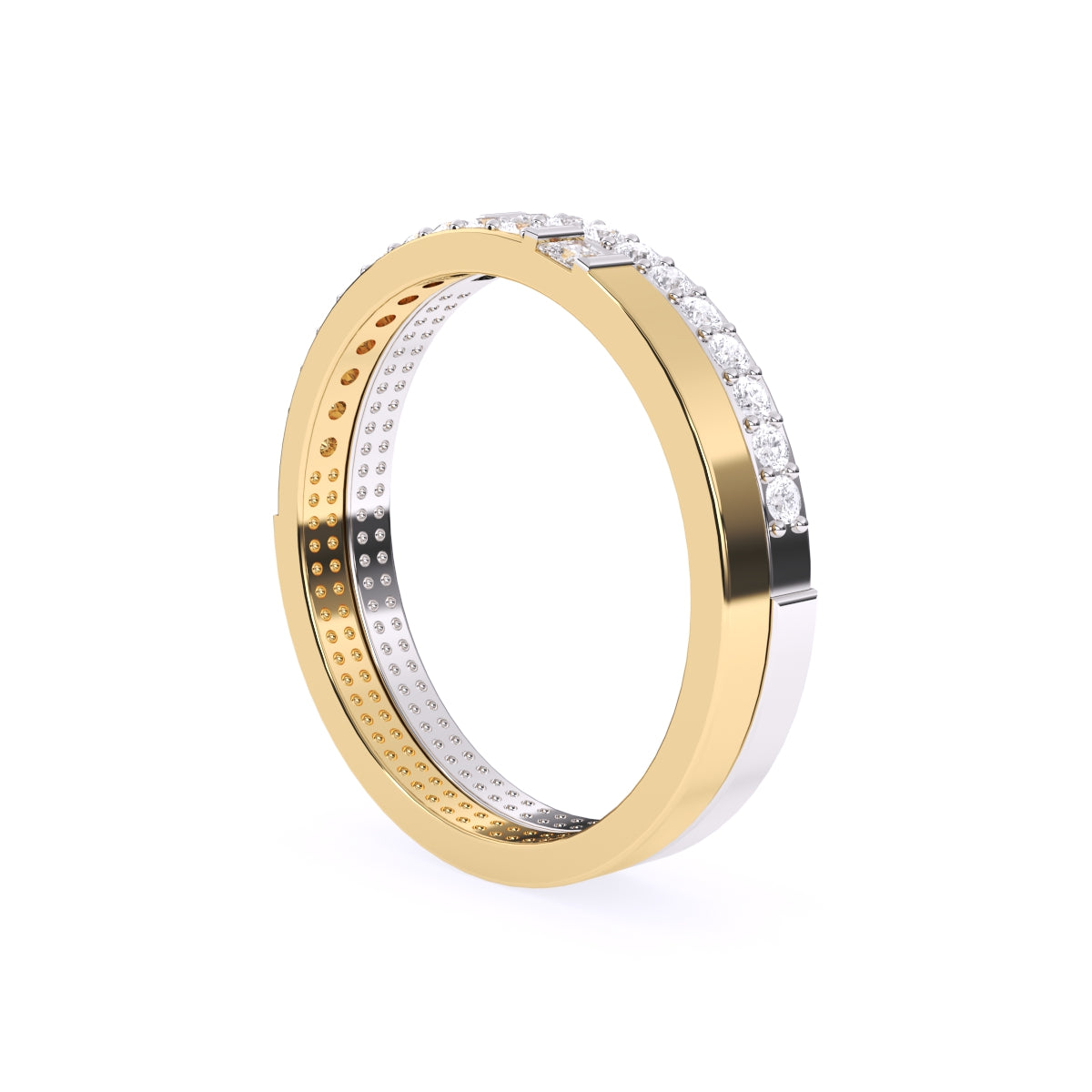 Trendy Two Tone Round Lab Grown Diamond Band