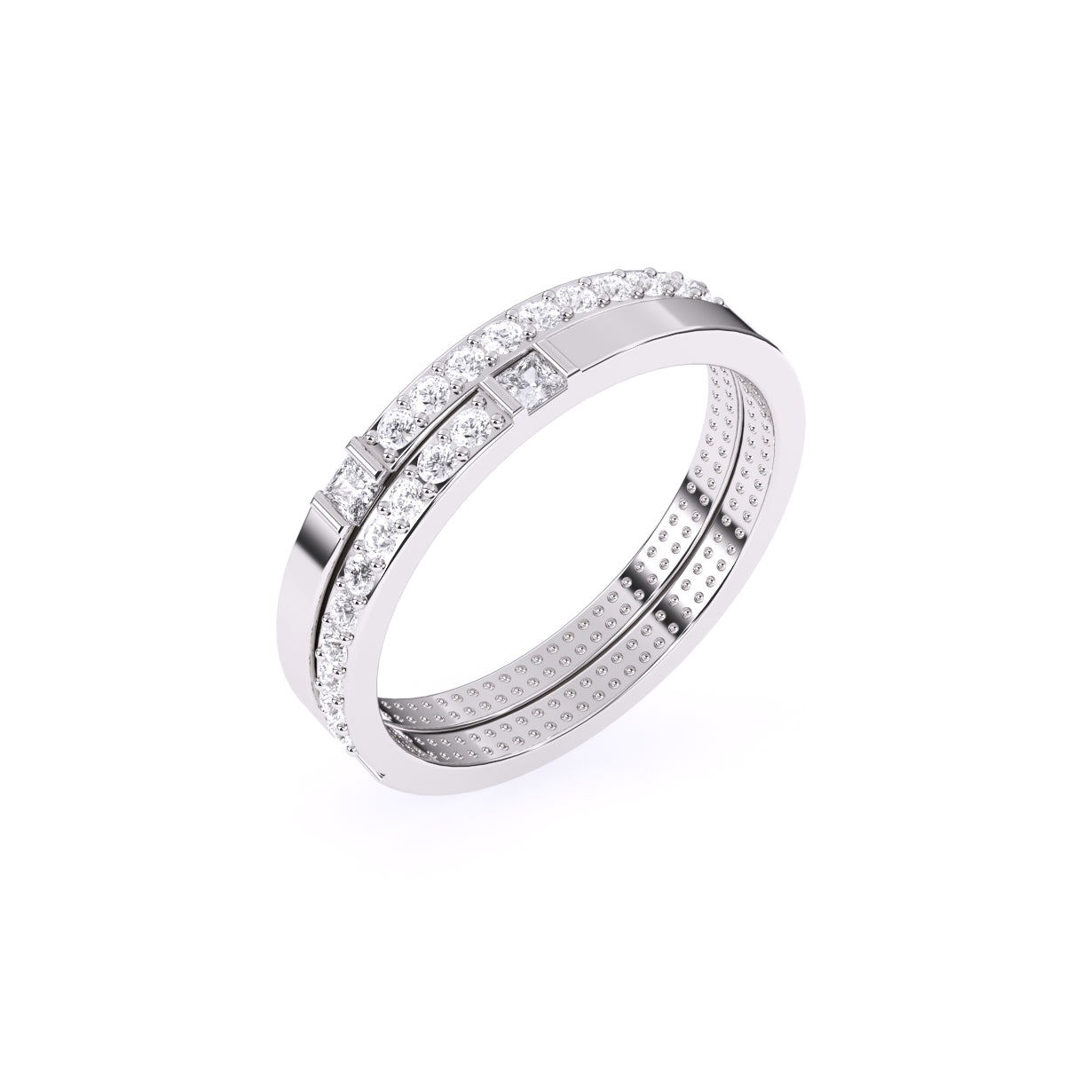 Trendy Two Tone Round Lab Grown Diamond Band