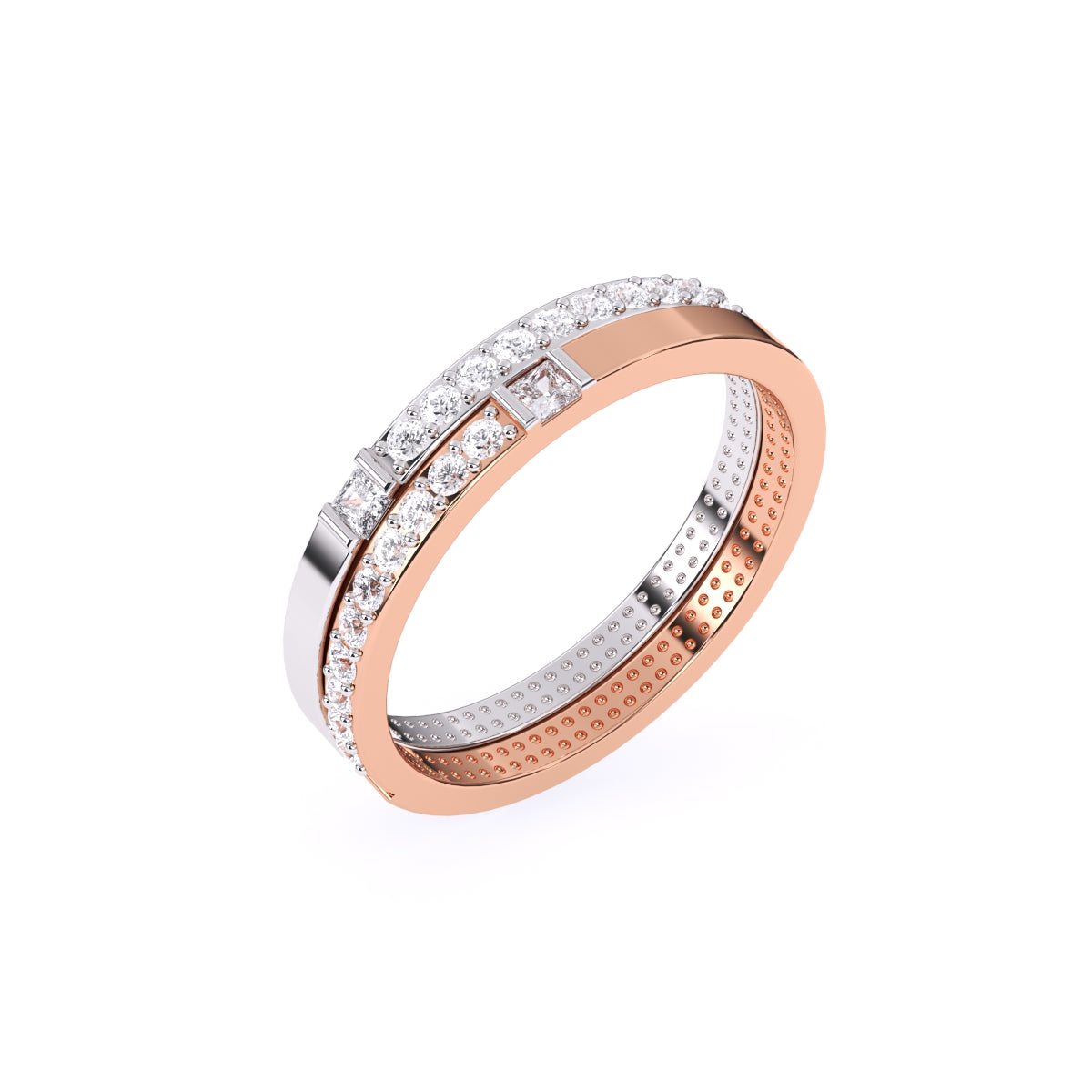 Trendy Two Tone Round Lab Grown Diamond Band