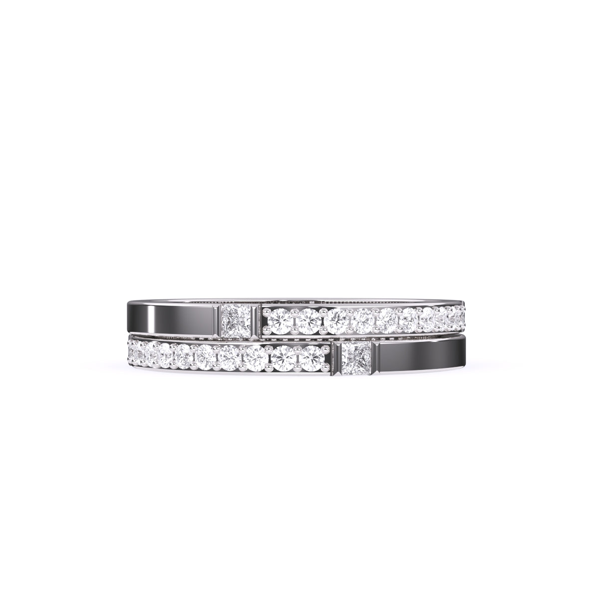 Trendy Two Tone Round Lab Grown Diamond Band