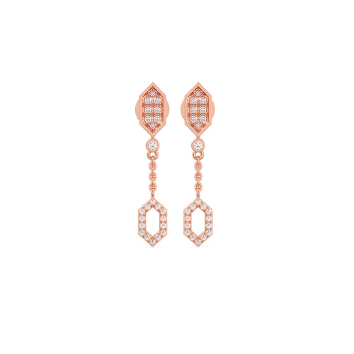 Unique Hexagon Shape Round Diamond Dangle Earrings