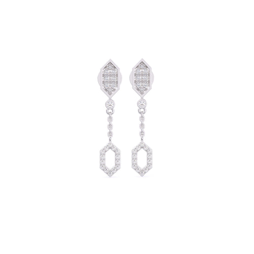 Unique Hexagon Shape Round Diamond Dangle Earrings