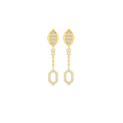 Unique Hexagon Shape Round Diamond Dangle Earrings