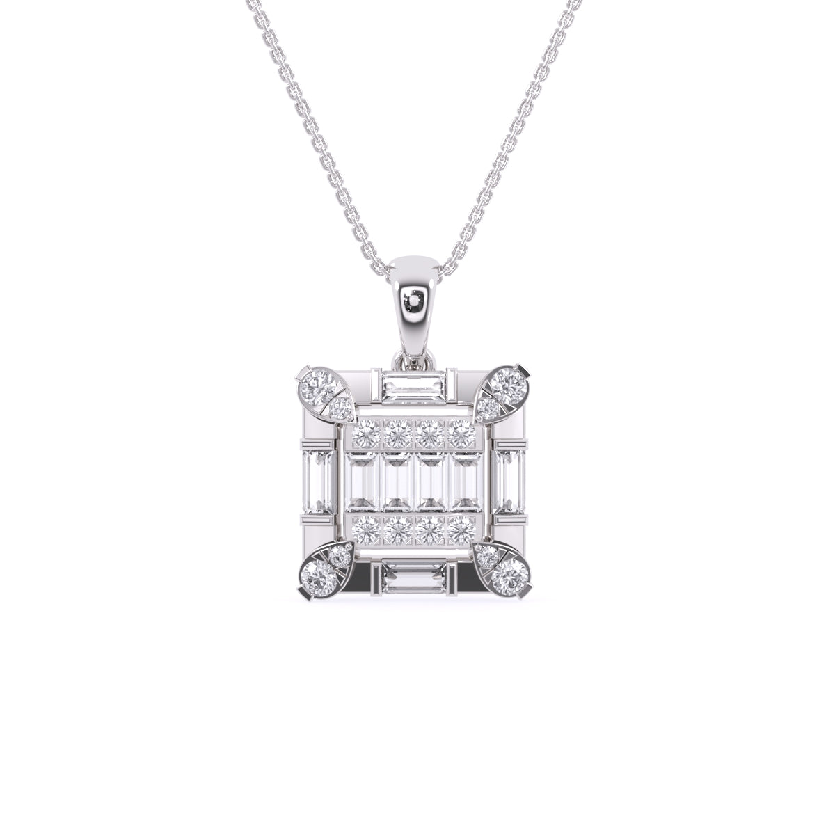 Luxurious Diamond Square Charm Pendant