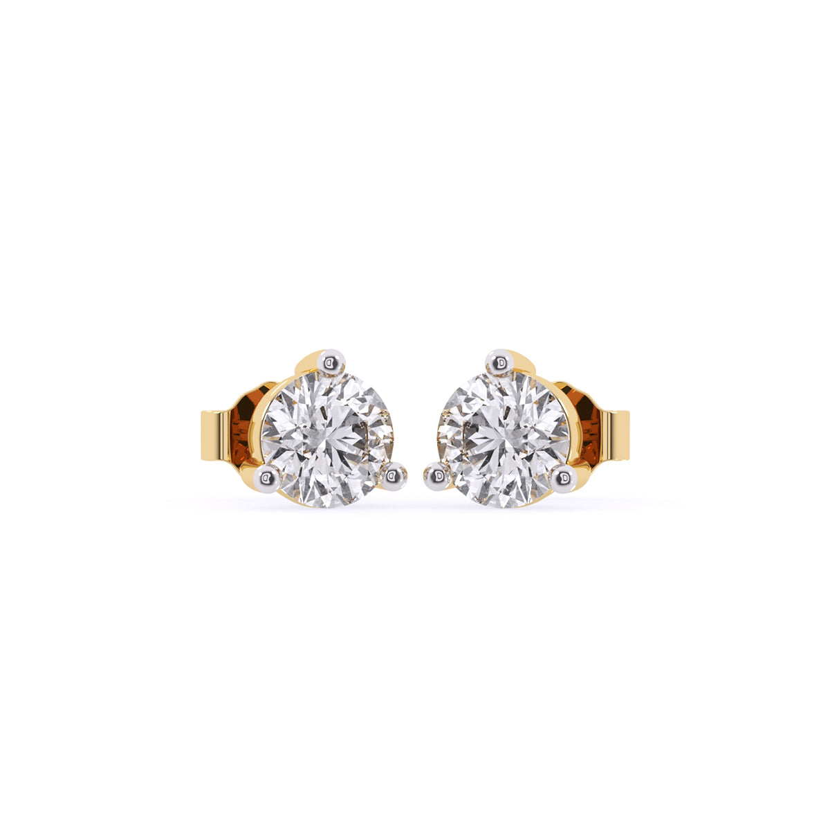 Three Prong Set Sparkle Diamond Tiny Studs