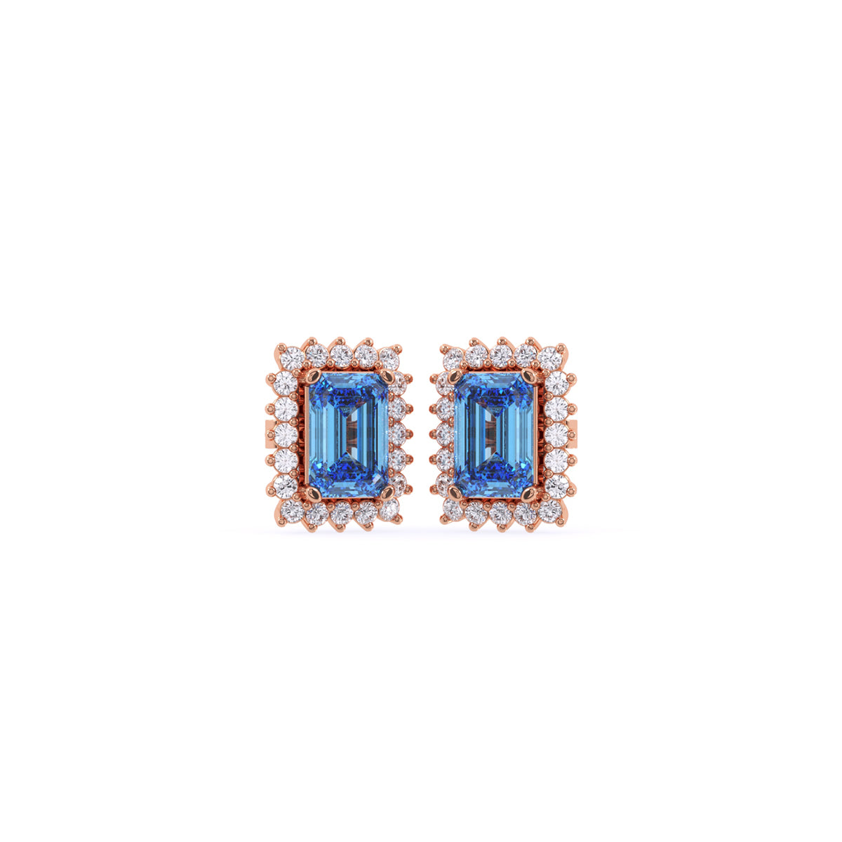 Gleaming Blue Emerald Diamond Halo Studs