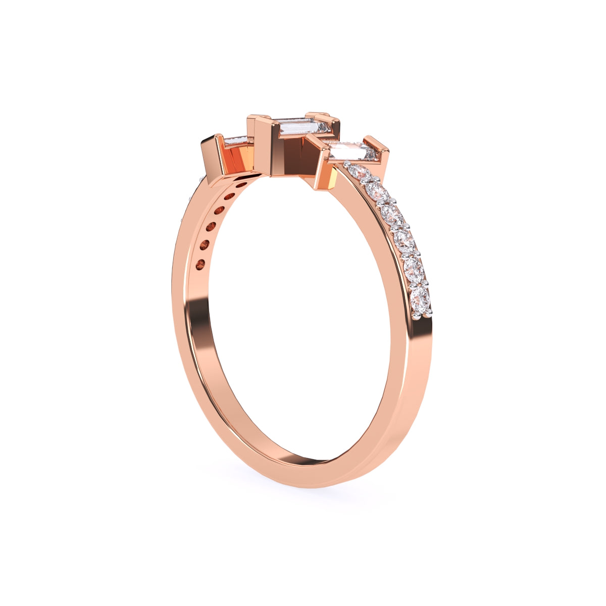 Baguette And Round Diamond Minimalist Ring