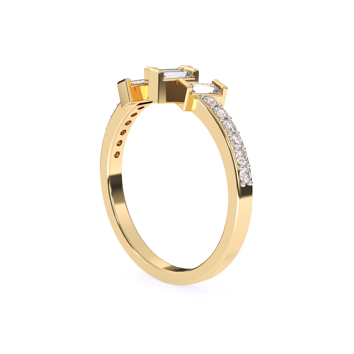 Baguette And Round Diamond Minimalist Ring
