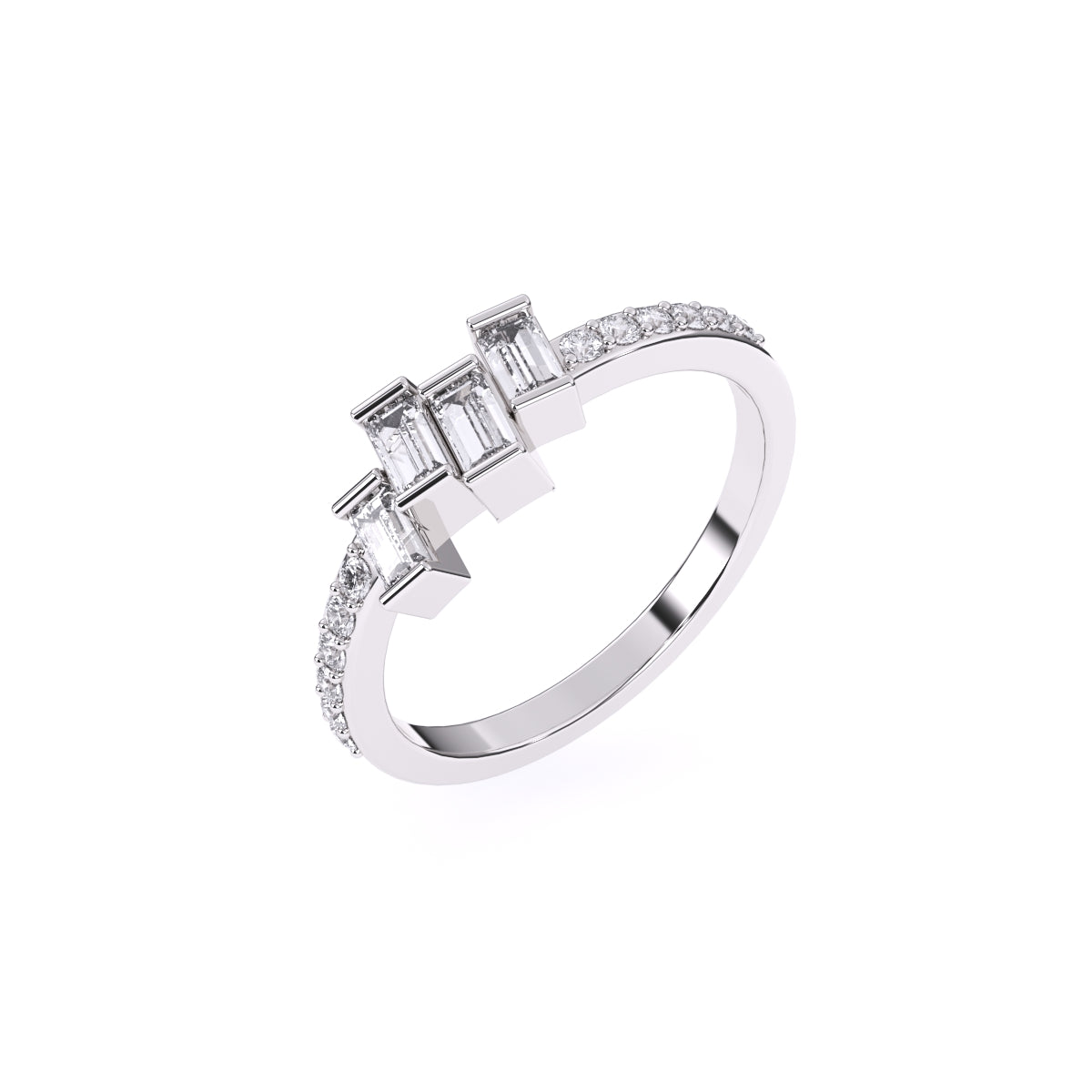 Baguette And Round Diamond Minimalist Ring