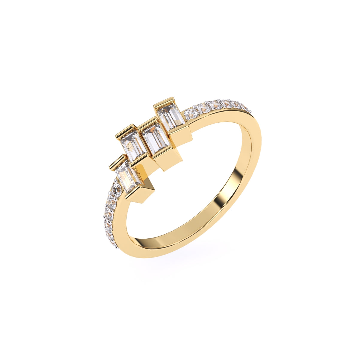 Baguette And Round Diamond Minimalist Ring