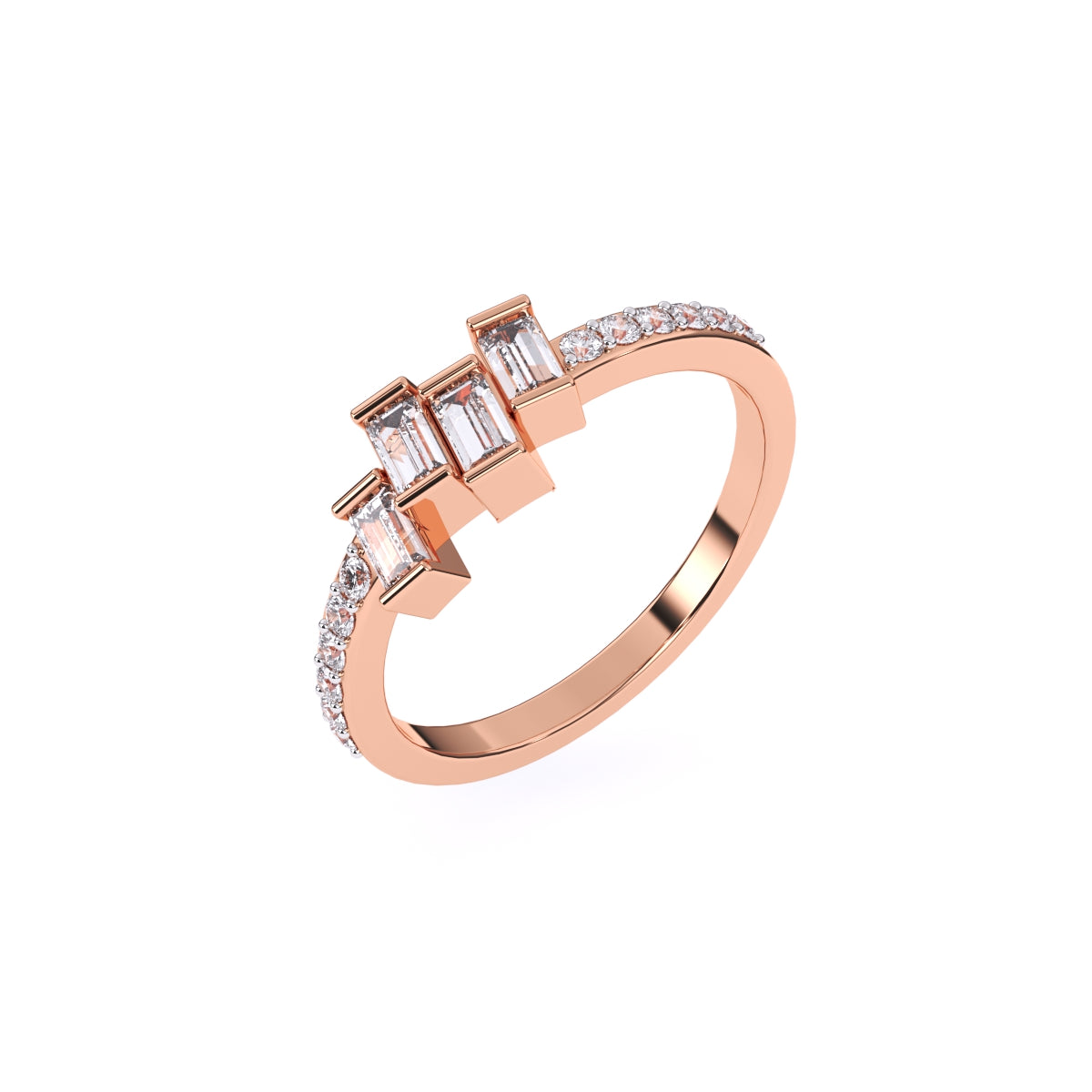 Baguette And Round Diamond Minimalist Ring