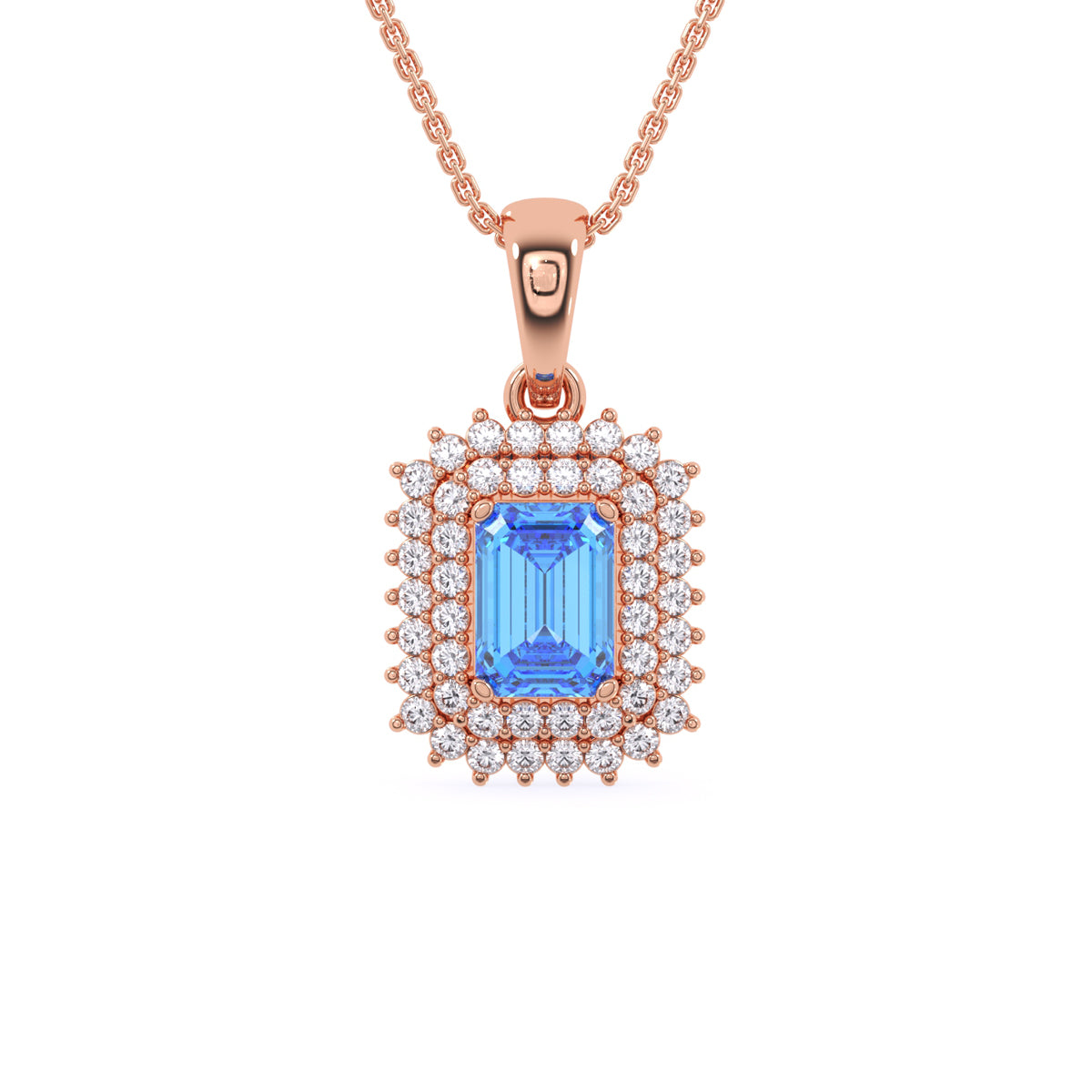 Attractive Blue Emerald Double Halo Charm Pendant