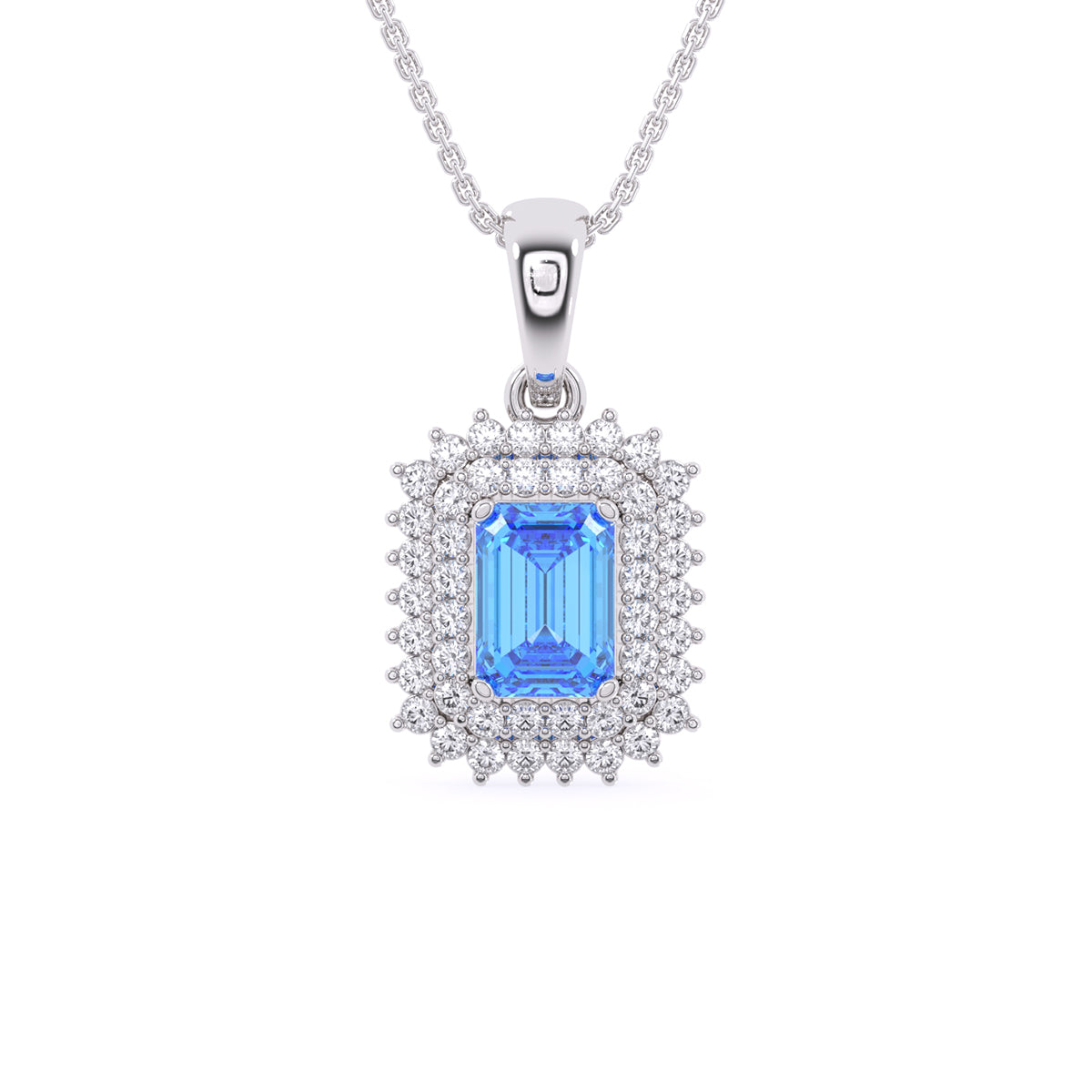 Attractive Blue Emerald Double Halo Charm Pendant