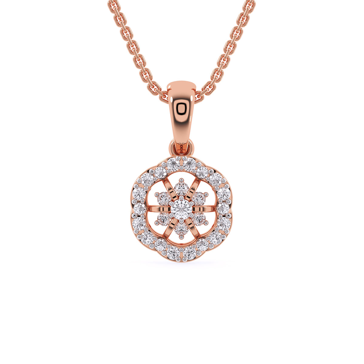 Floral Style Round Diamond Delicate Pendant