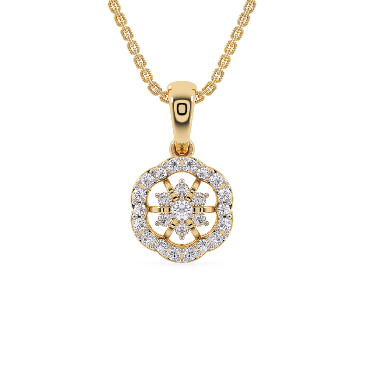 Floral Style Round Diamond Delicate Pendant