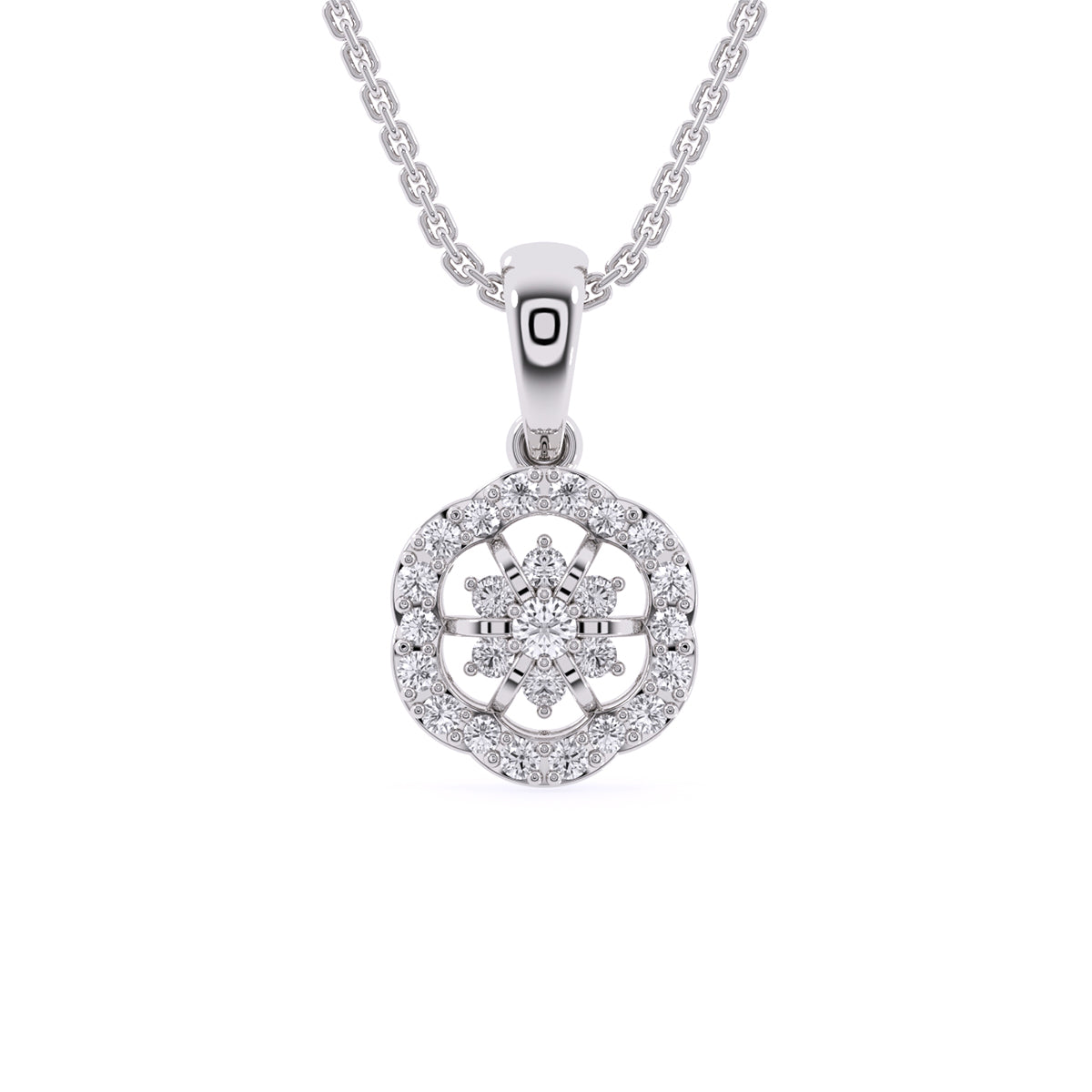 Floral Style Round Diamond Delicate Pendant