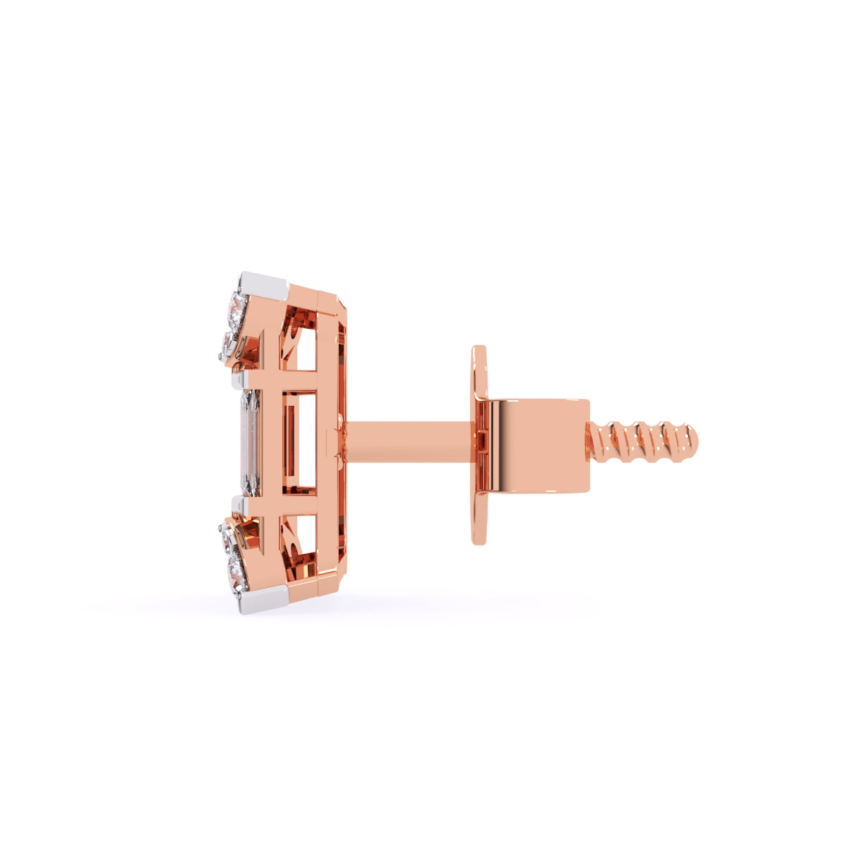 Tiny Baguette & Round Diamond Studs