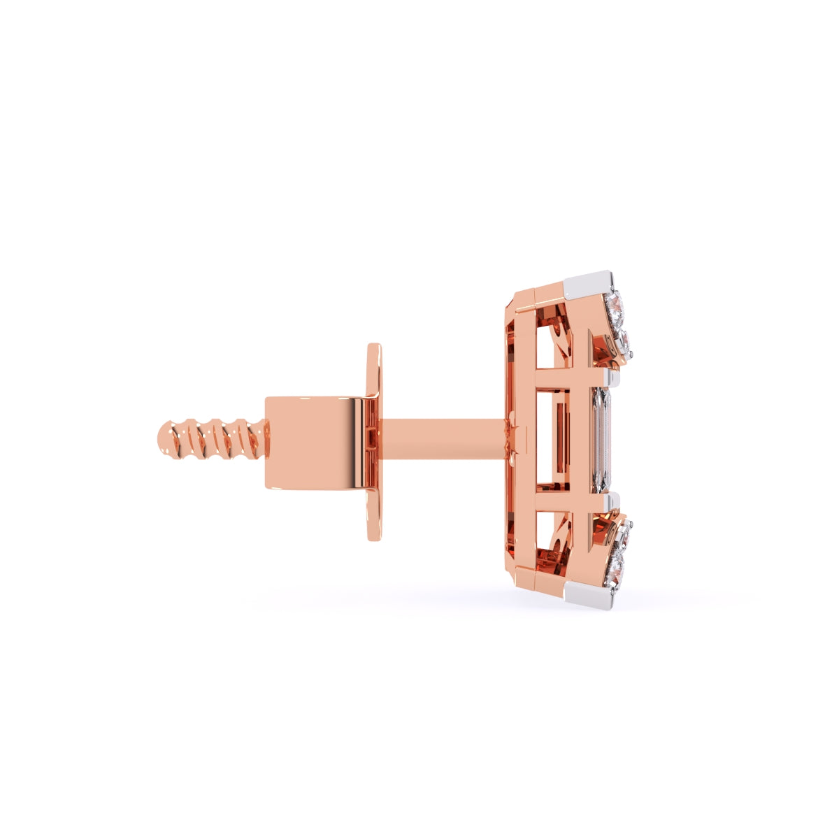 Tiny Baguette & Round Diamond Studs