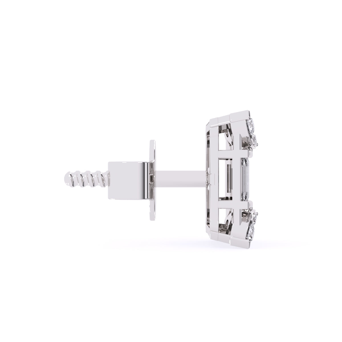 Tiny Baguette & Round Diamond Studs