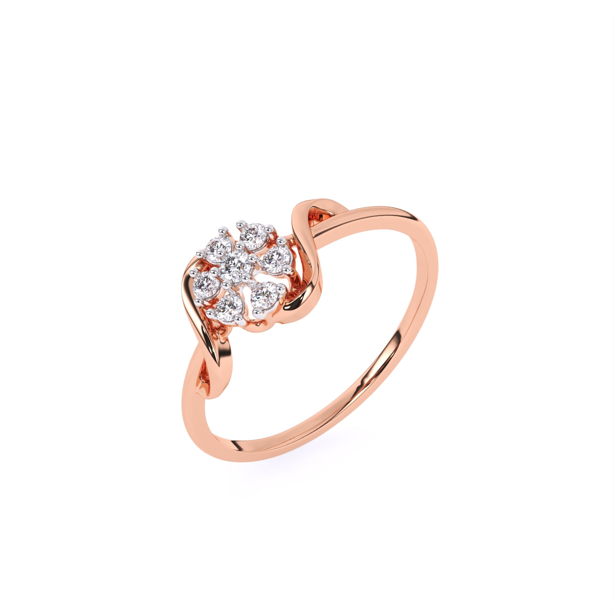 Round Flower Style Diamond 14K Gold Engagement Ring