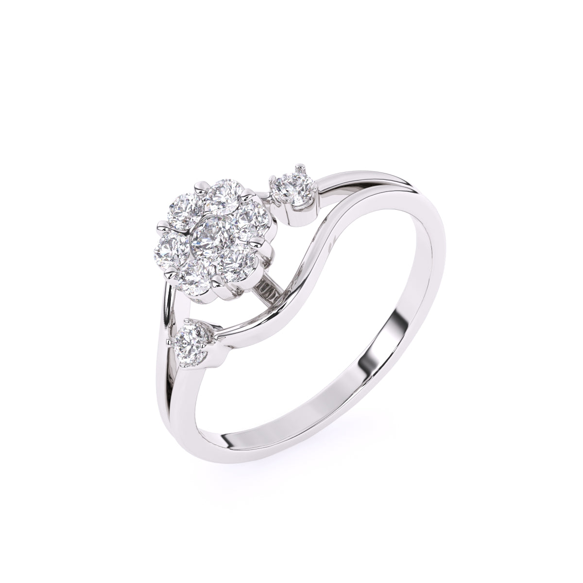 Round Diamond Ladies Fancy Cluster Flower Engagement Ring