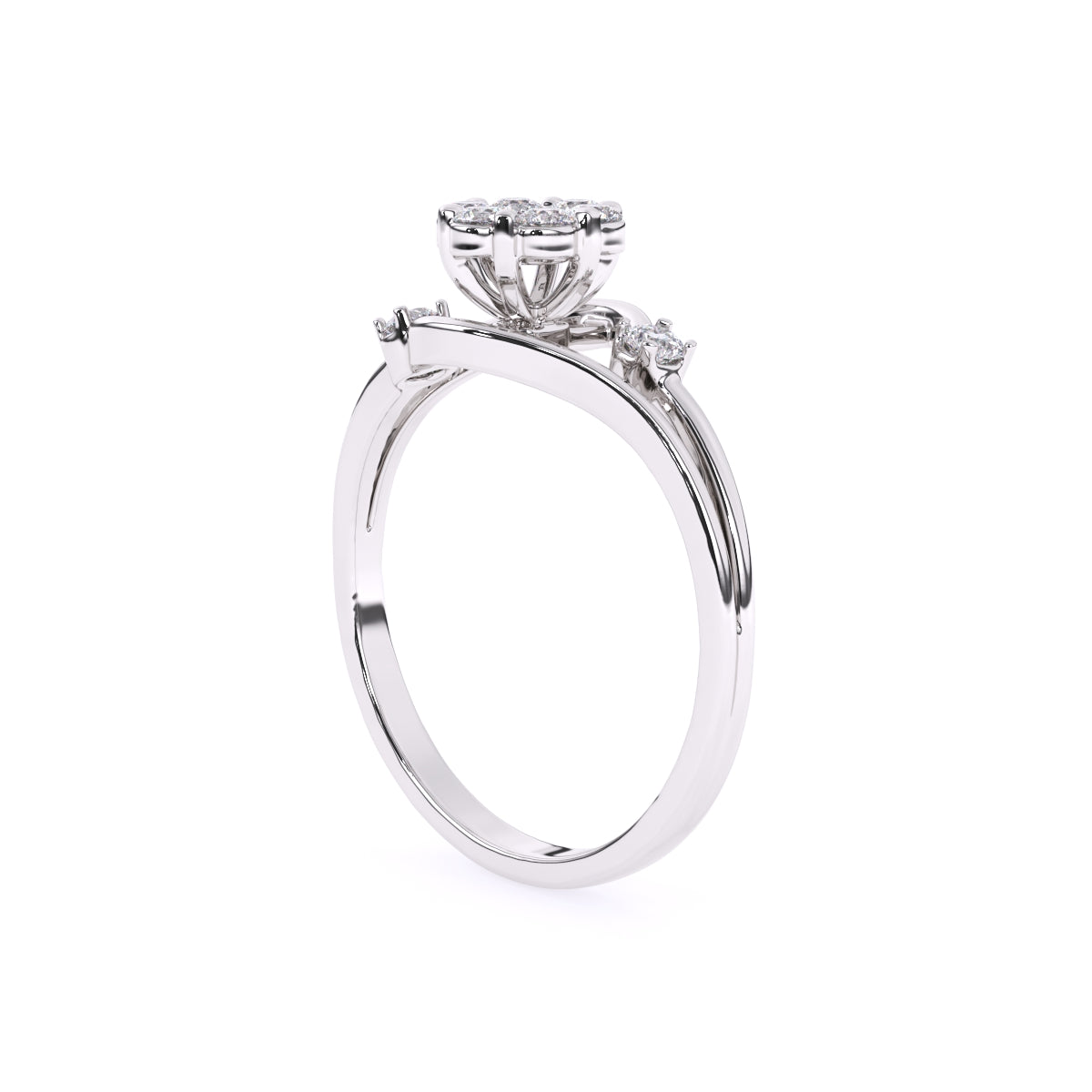 Round Diamond Ladies Fancy Cluster Flower Engagement Ring