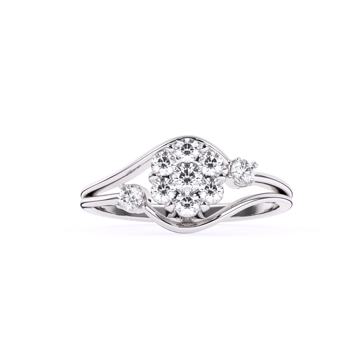 Round Diamond Ladies Fancy Cluster Flower Engagement Ring