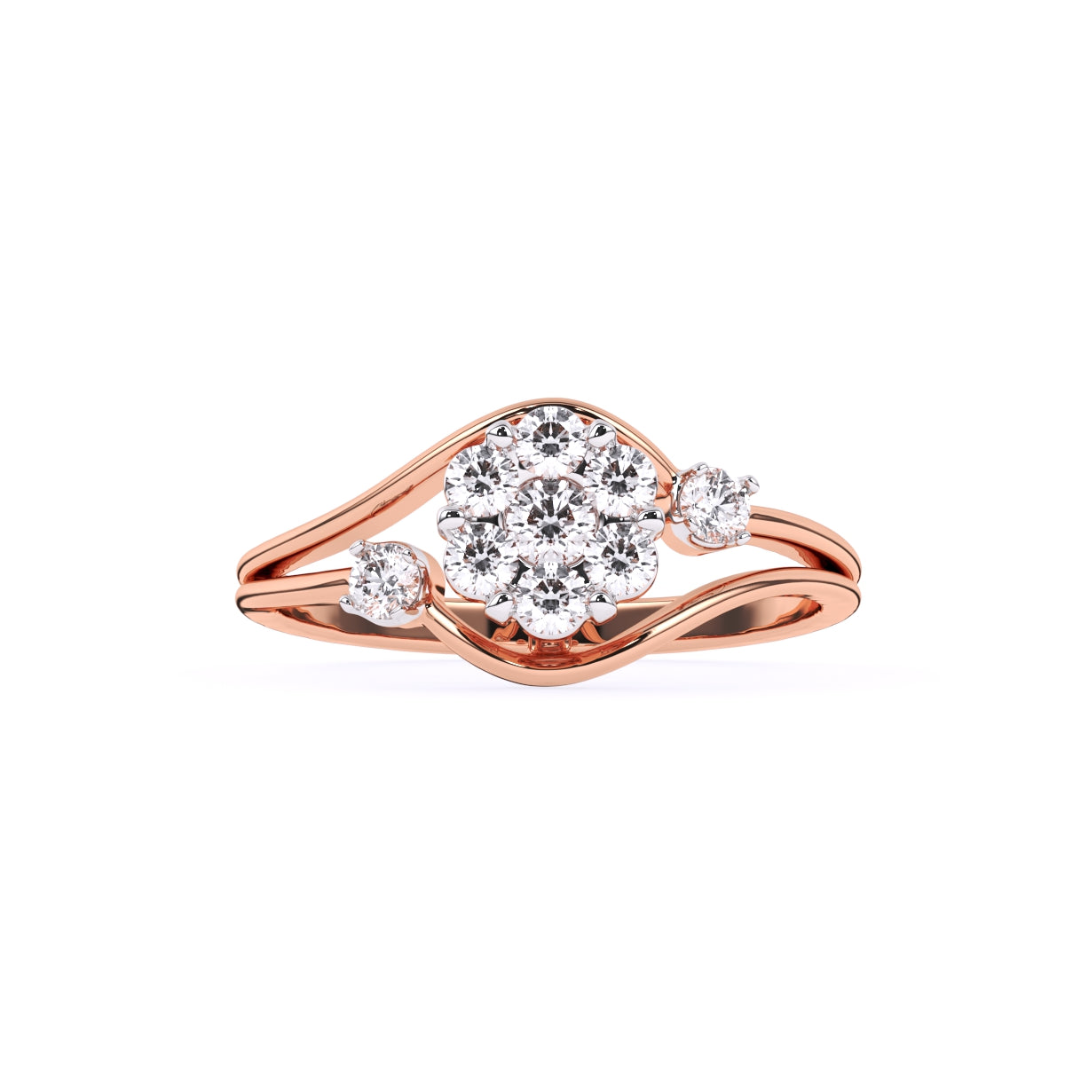 Round Diamond Ladies Fancy Cluster Flower Engagement Ring