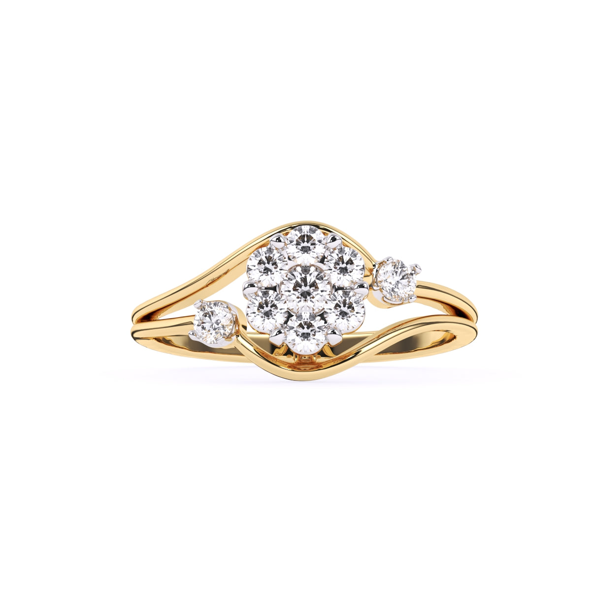 Round Diamond Ladies Fancy Cluster Flower Engagement Ring