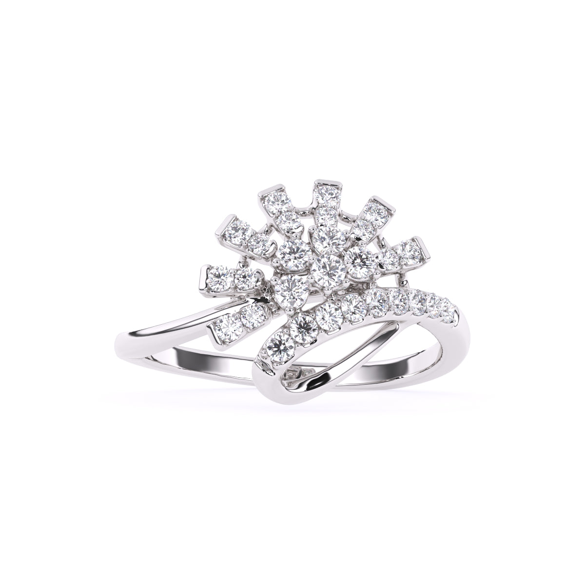 Unique Half Flower Classic Diamond Engagement Ring