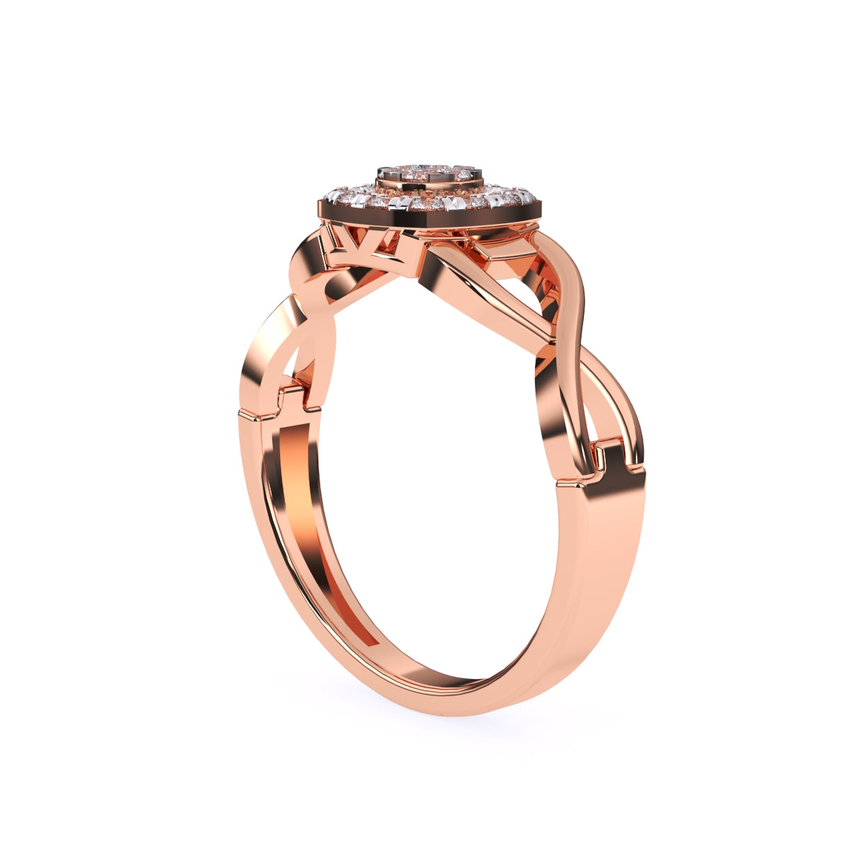 Round Halo Split Shank Engagement Ring