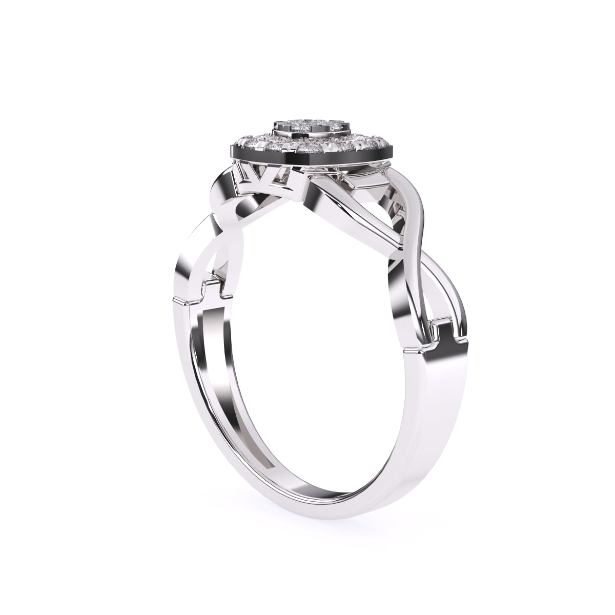 Round Halo Split Shank Engagement Ring