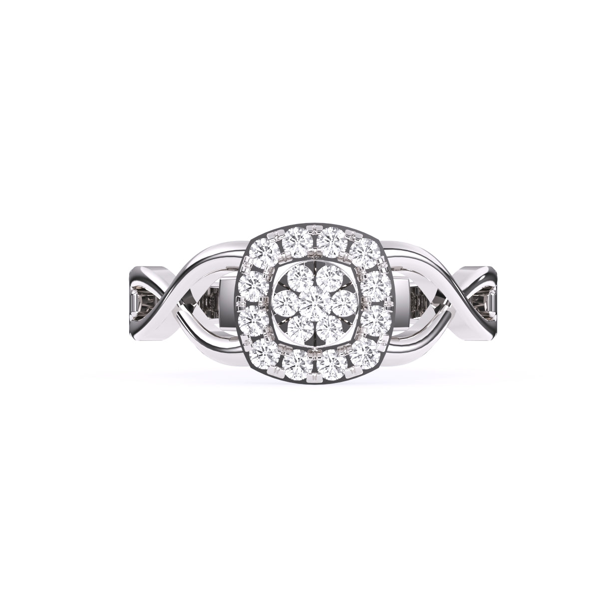 Round Halo Split Shank Engagement Ring