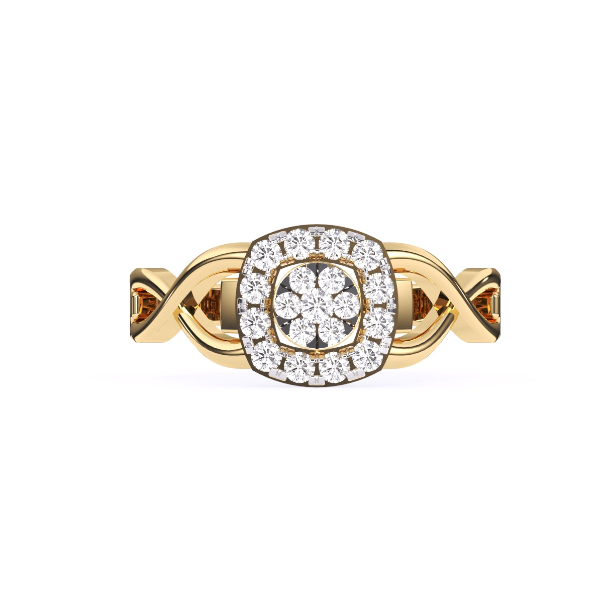 Round Halo Split Shank Engagement Ring