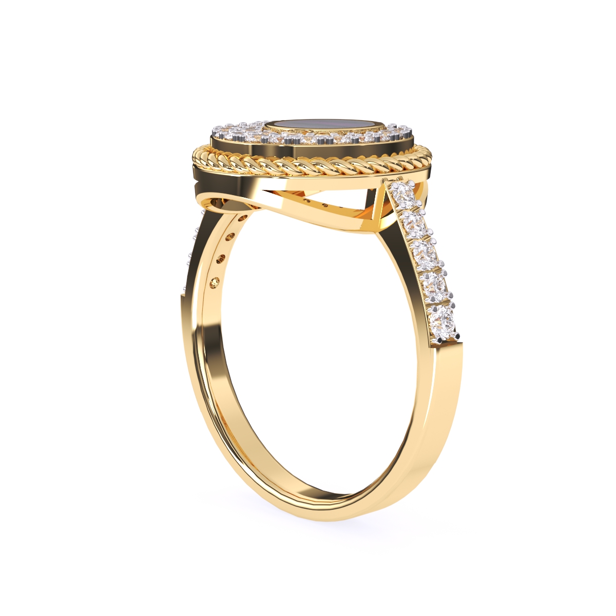 Round Halo Circle 14K Gold Diamond Ring