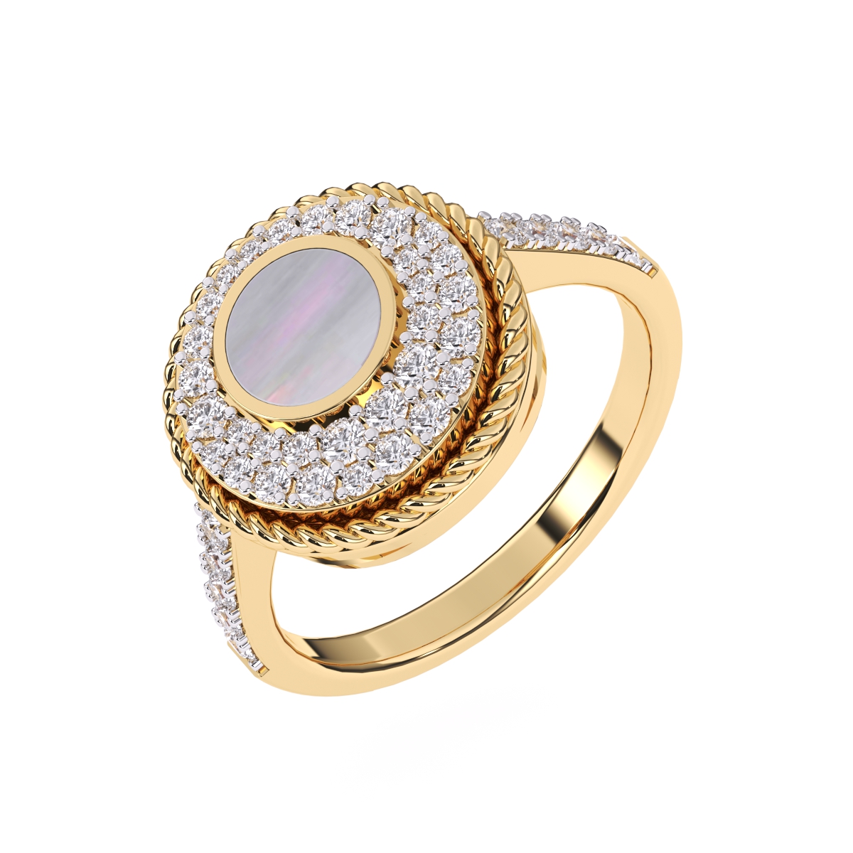 Round Halo Circle 14K Gold Diamond Ring