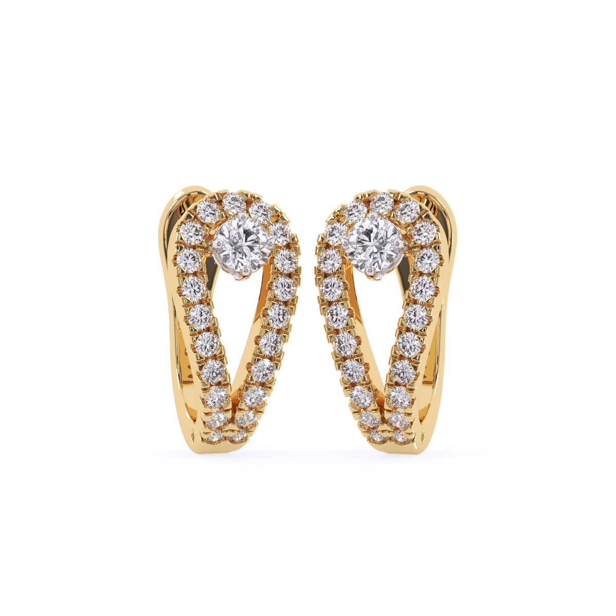 Round Rose Gold Diamond Studded Clip-On Earrings