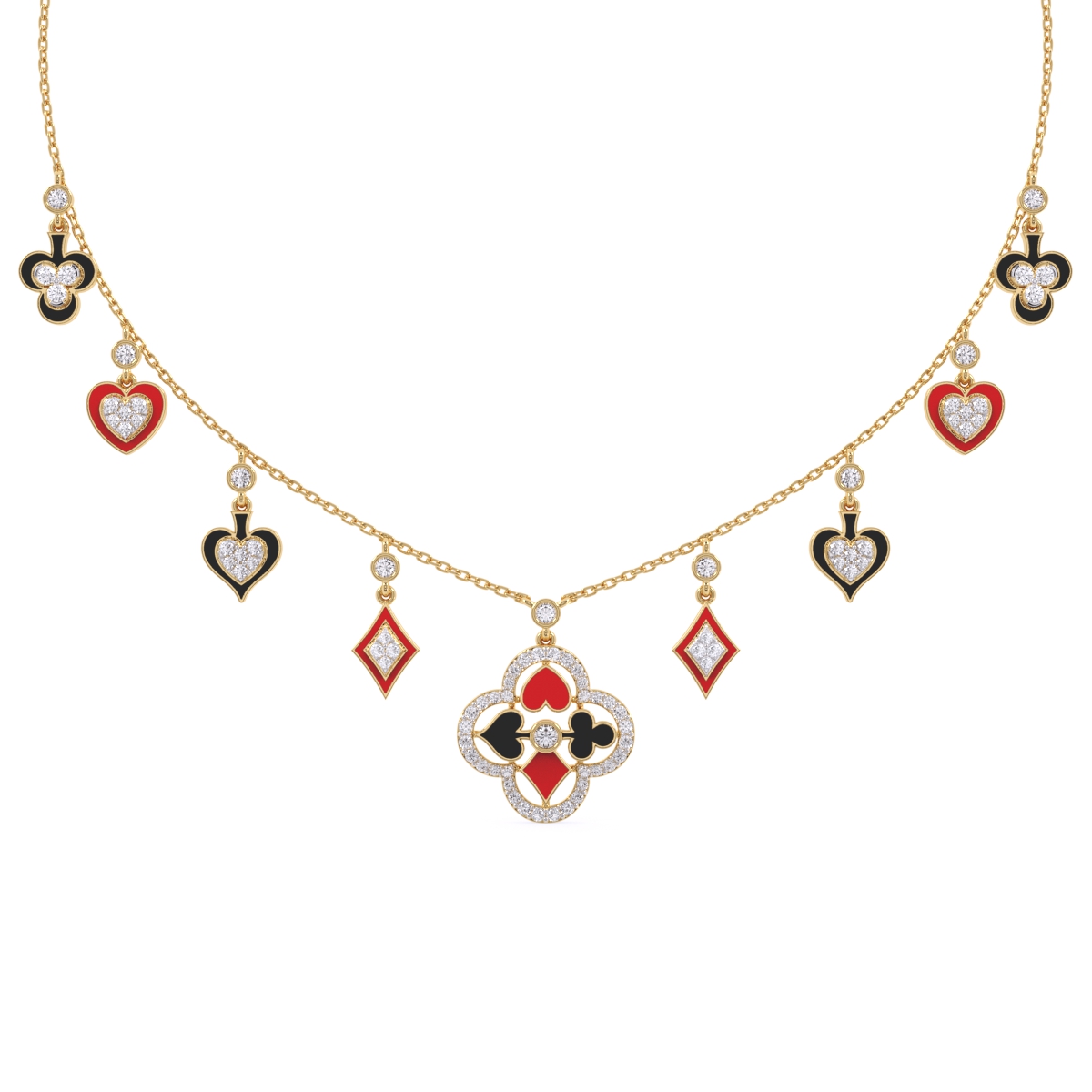 Enamel Heart and Diamond Charm Necklace in Rose Gold