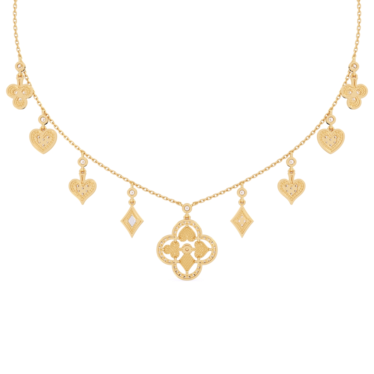 Enamel Heart and Diamond Charm Necklace in Rose Gold