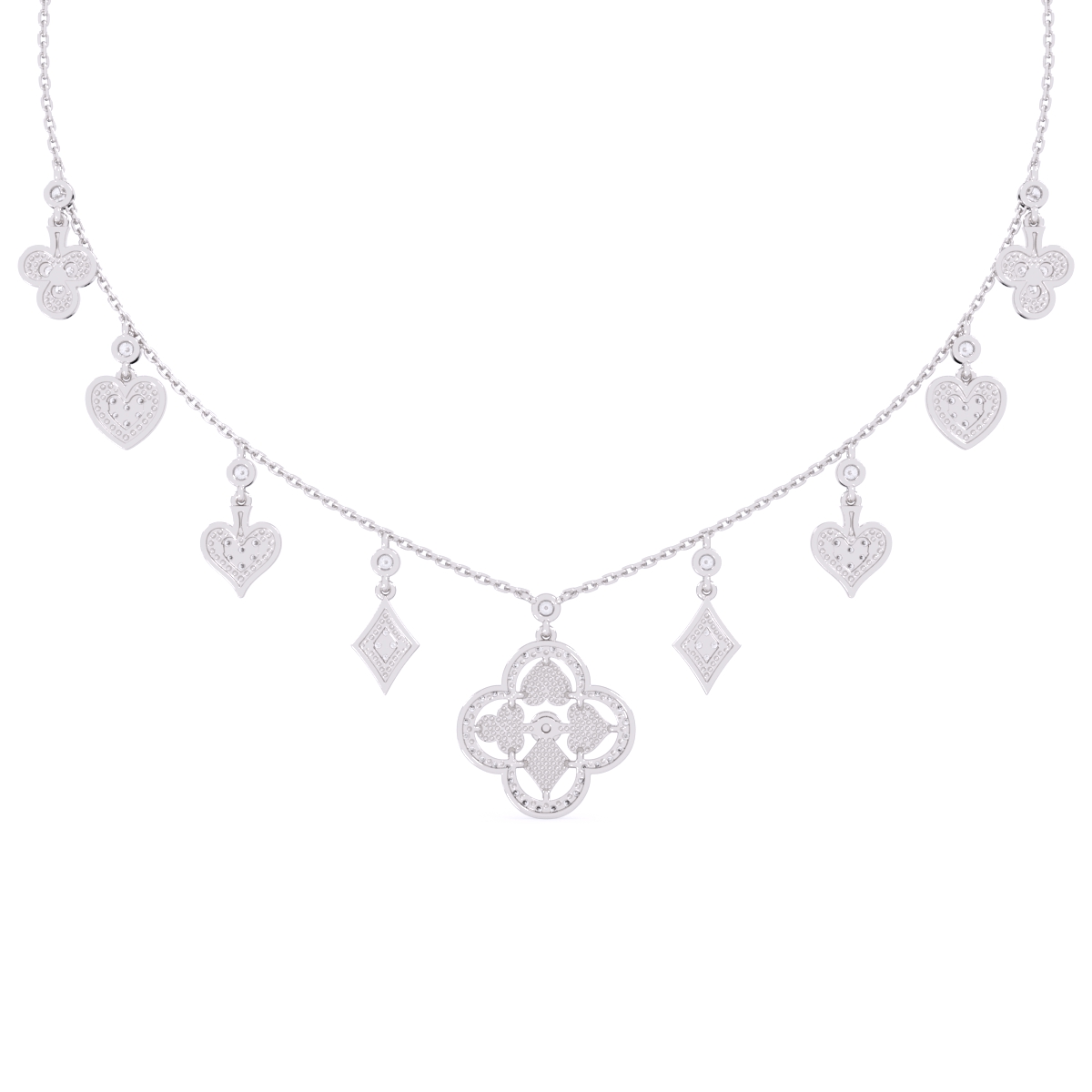 Enamel Heart and Diamond Charm Necklace in Rose Gold