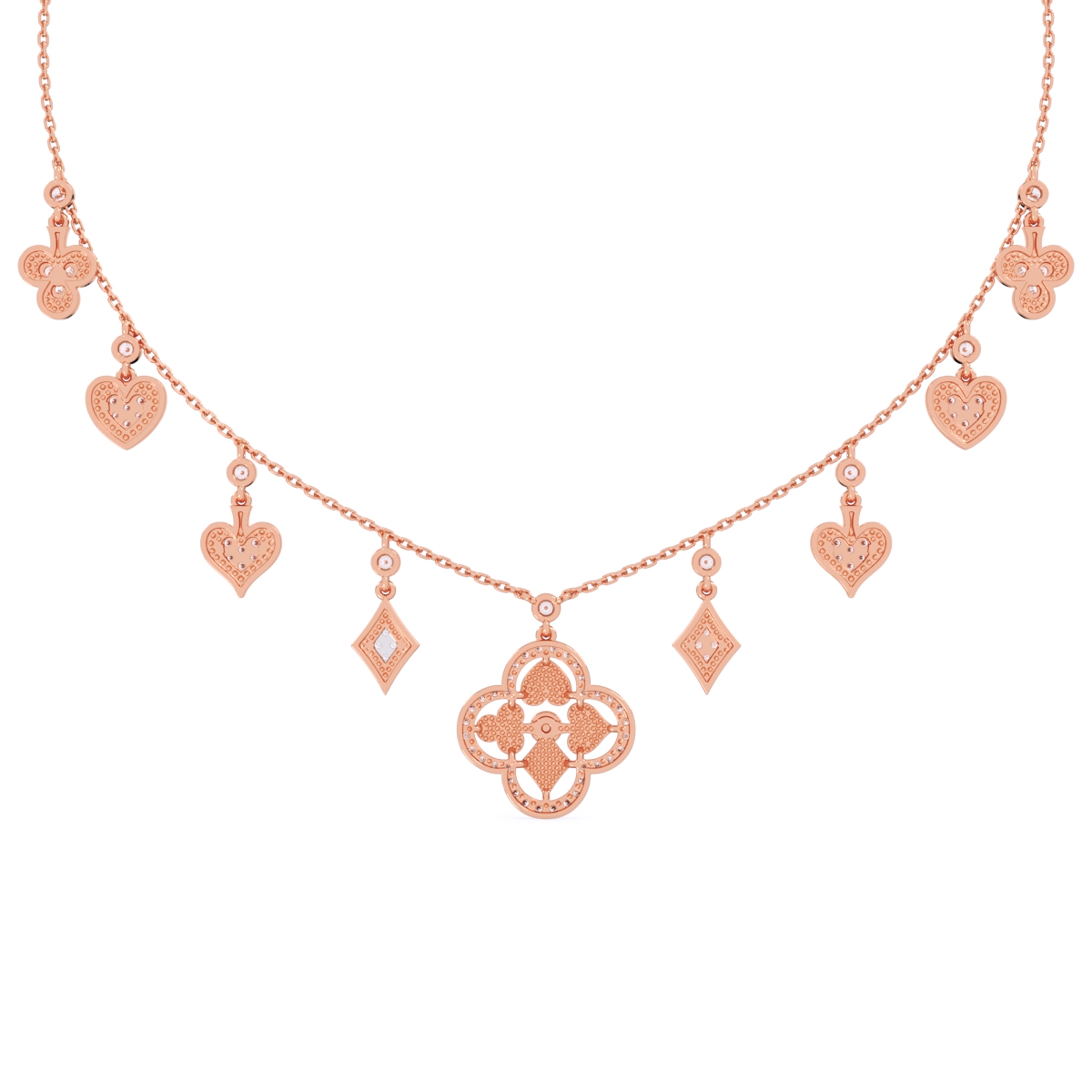 Enamel Heart and Diamond Charm Necklace in Rose Gold