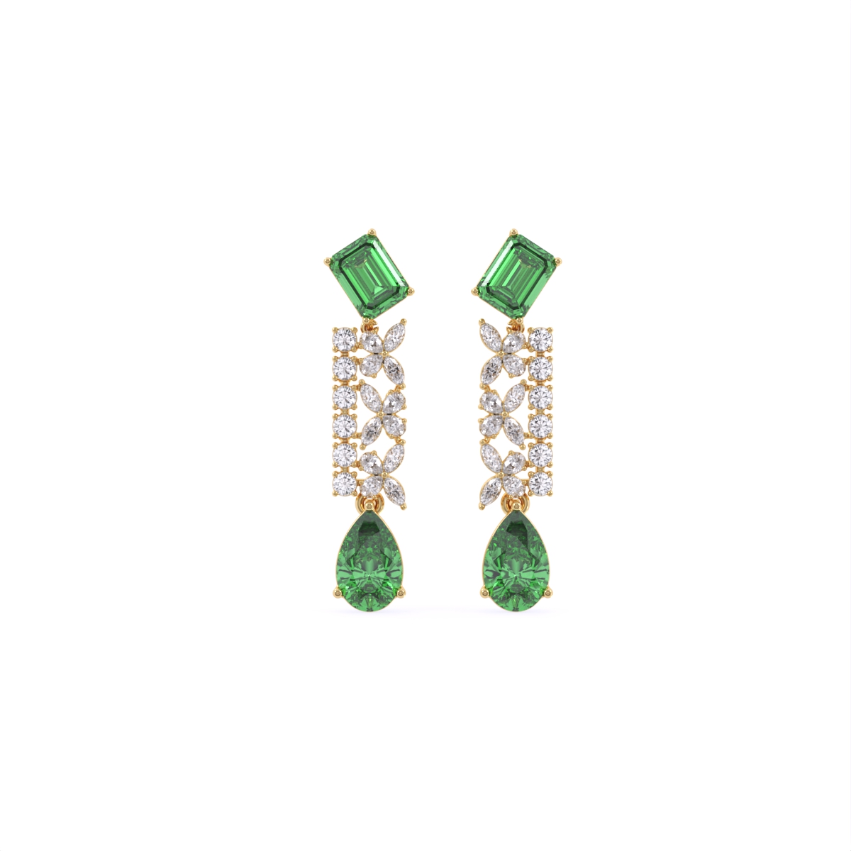 Elegant Lab-Grown Diamond and Emerald Drop Earrings